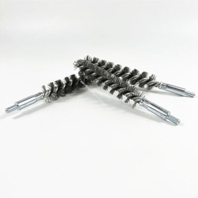 Industrial Steel Spiral Tube Brushes with Threaded Shank for Rust Grime Removal in Boiler Tubes