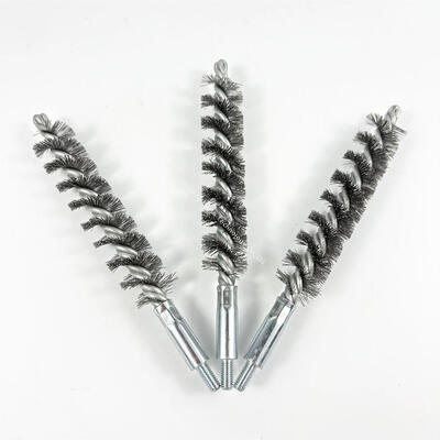 Industrial Steel Spiral Tube Brushes with Threaded Shank for Rust Grime Removal in Boiler Tubes