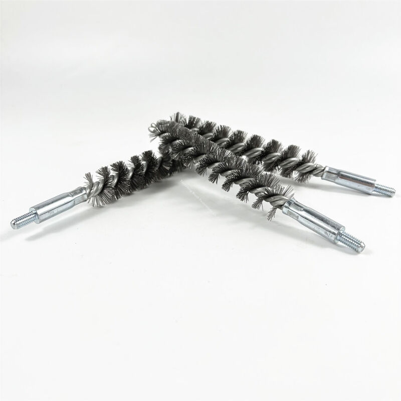 Industrial Steel Spiral Tube Brushes with Threaded Shank for Rust Grime Removal in Boiler Tubes
